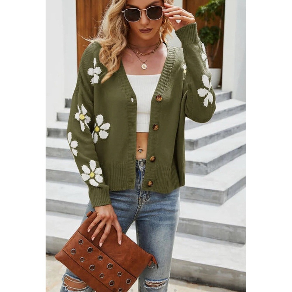 Fashion Nova Olive Green May Flowers Cardigan Size 1X